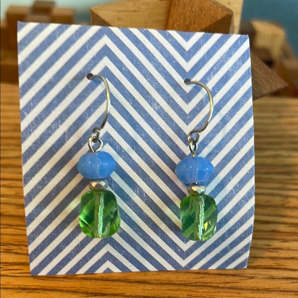 Handmade Blue and Green Glass Bead Earrings